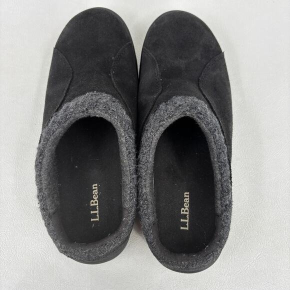 L.L. Bean Clog Women's Size 8 Black Suede North Haven Knit Trim Slip On Comfort - Picture 2 of 11